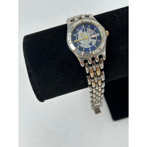 Disney 90s Mickey Mouse Watch Women Blue Dial Two Tone gold silver Fashion Fancy - Picture 1 of 8
